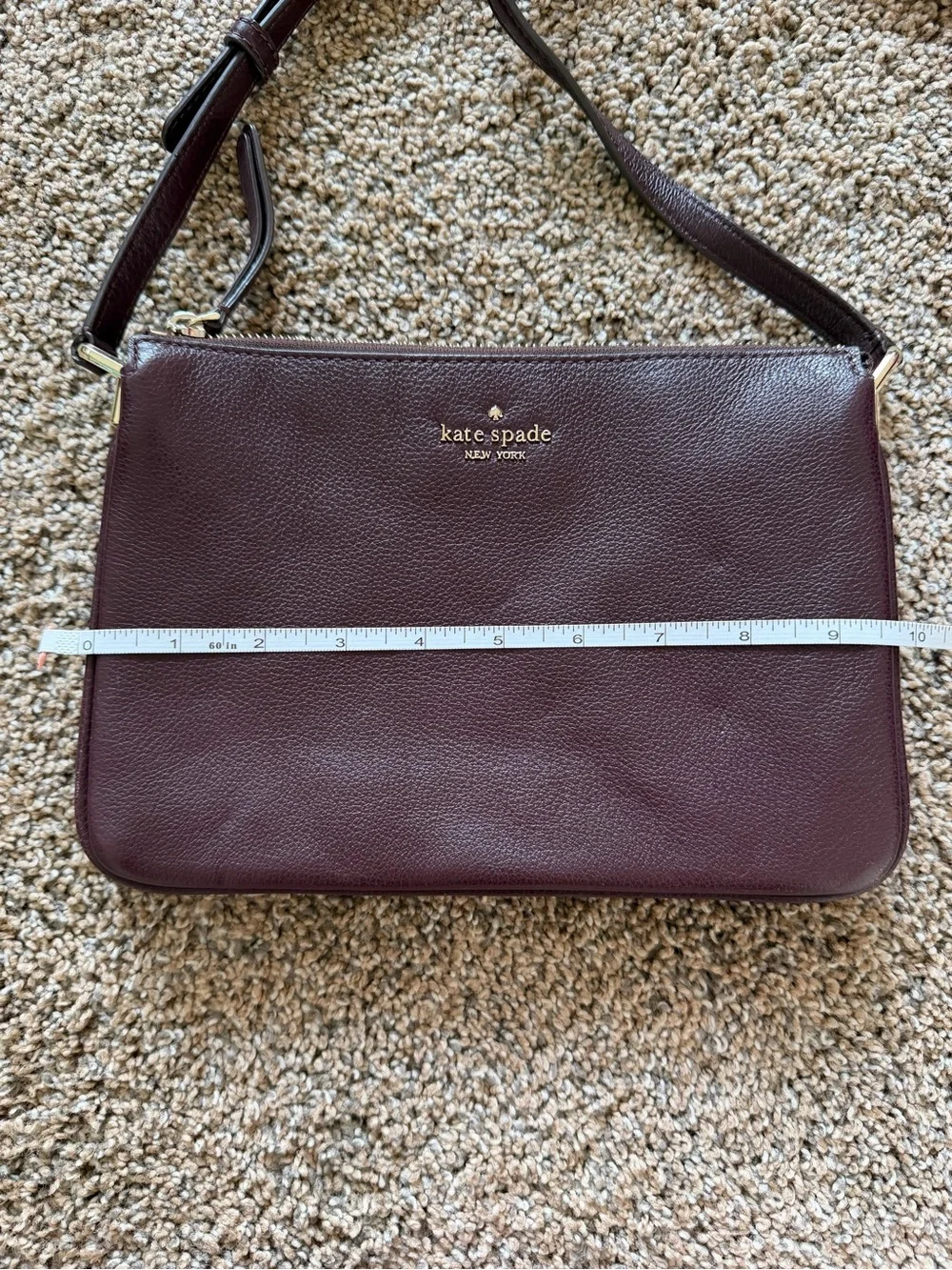 KATE SPADE Jackson Triple Gusset Crossbody Bag in Pebble Leather Cherrywood